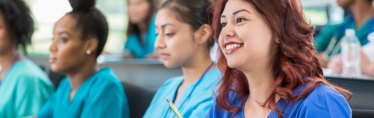 Health student studying in a classroom