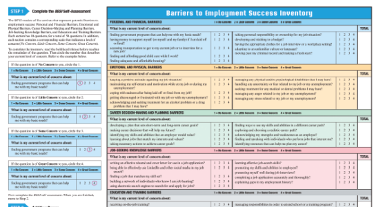 Steps one and two of the Barriers to Employment Success Inventory