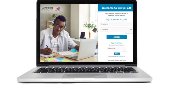 Cirrus 2.0 homepage on a laptop