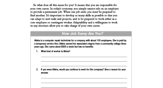 Example from Job Savvy Workbook