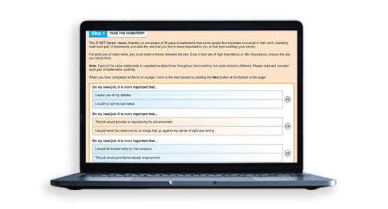Digital Version of the O*NET Career Values Inventory