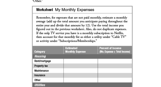 Example from the QUICK Financial Literacy Guide