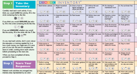 Step one of the RIASEC Inventory